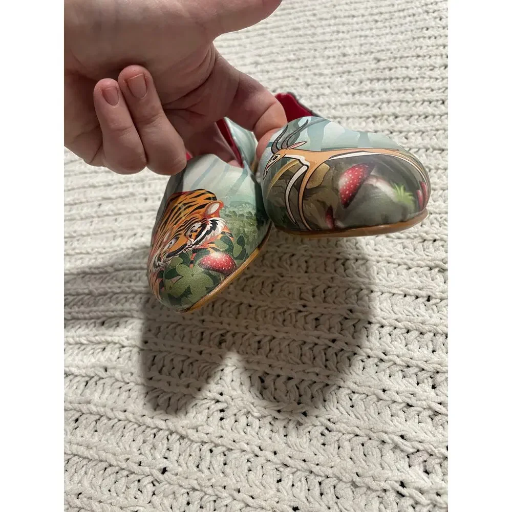 Reefs Flats Tiger Deer Wildlife Ballerina Forest Shoes Womens 36 Green Handmade